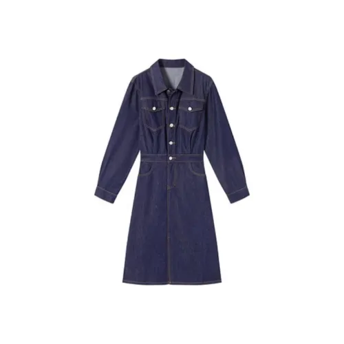 MEETLADY Длинное платье с длинными рукавами женское джинсовый синий