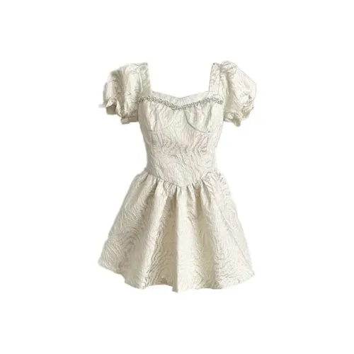 Lookinto Короткий рукав Платье Женское Белое Ван-Пис Юбка