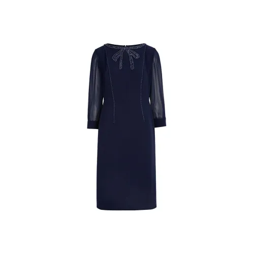 My Teno Длинное платье с длинными рукавами женское цвет полночный синий