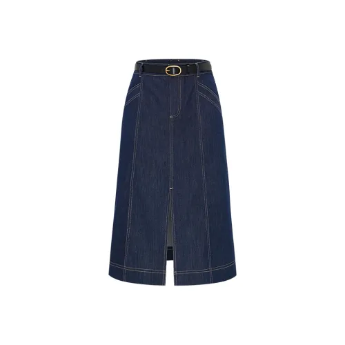 NAVIGARE Деним Длинная Юбка Женская Морской Синий