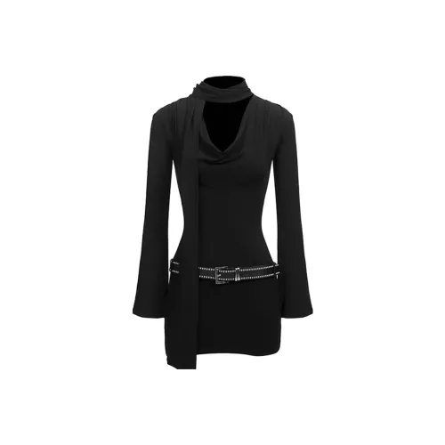 AFGGD Длинное платье с длинными рукавами женское черное