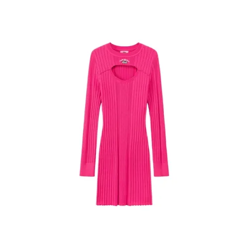 CHUU Длинное платье с длинными рукавами женское фуксия