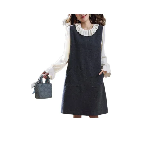 DOSOHEB Длинное платье с длинными рукавами женское серое