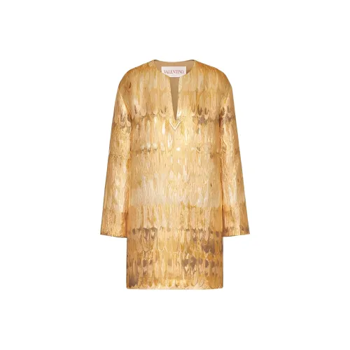 Valentino Длинное платье с длинными рукавами женское золотое