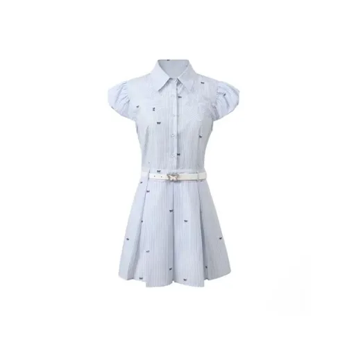 Lookinto Короткий рукав Платье Женское Синие полосы Цвет