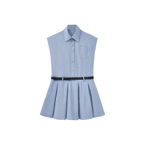 Local Gal Короткий рукав Платье Женское Синие полосы Узор