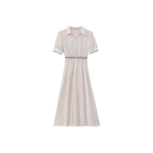 PLANE DRIFT Короткий рукав Платье Женское Светло-розовый Ремень