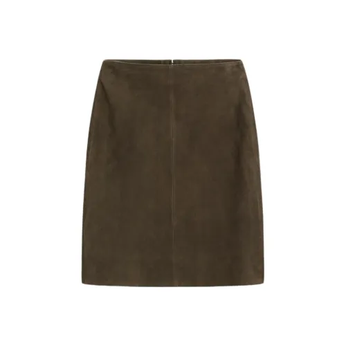 Massimo Dutti Кожа Длинная Юбка Женская Зеленая