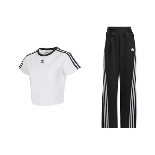 adidas clothing Набор Белый топ + черные брюки Женские Повседневные костюмы