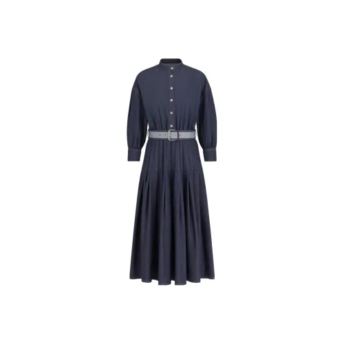 DIOR Длинное платье с длинными рукавами женское синее