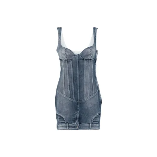 OFF Белый Slip Платье Обычный крой Женские Синий