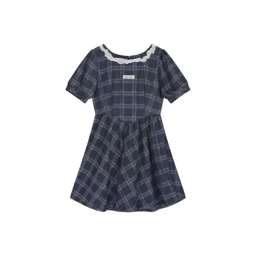 MO VOICE Короткий рукав Платье Женское Синий