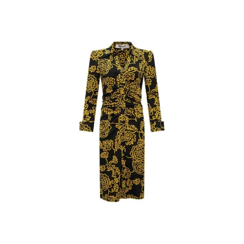 DVF Diane Von Furstenberg FW23 Длинное платье с длинными рукавами женское черное золотое