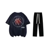 Комплект одежды (Темно-синяя футболка + черные повседневные штаны)