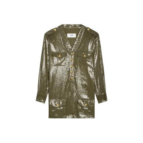 CELINE Хаки Женские Длинные Платья с Рукавами