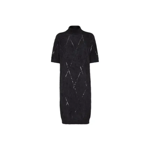 BRUNELLO CUCINELLI SS24 Короткое платье с короткими рукавами женское черное
