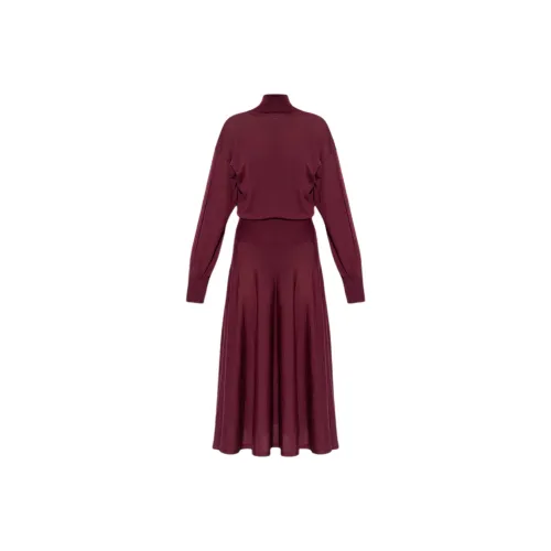 Alaia Длинное платье с длинными рукавами женское бордового цвета