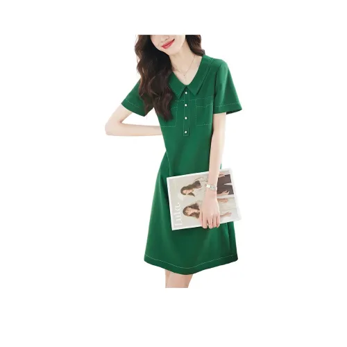 Mo Han Yi Mei Короткий рукав Платье Женское Зеленое