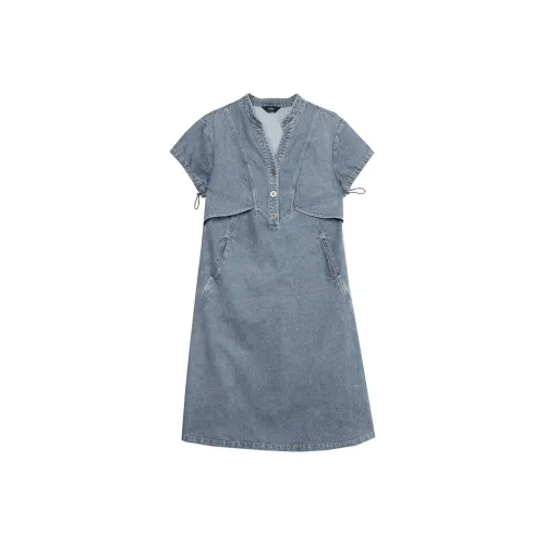 YICHEN Короткий рукав Платье Женское Светло-синий