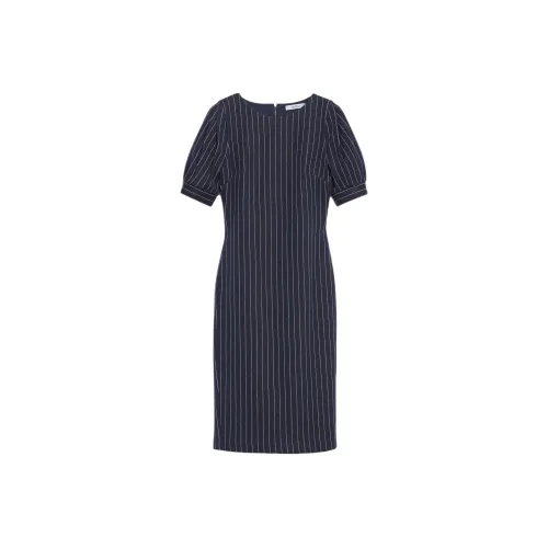 MaxMara Tunica Коллекция Хлопок Кашемир And Шелк Платье-миди Короткий Рукав Платье Женское Синее