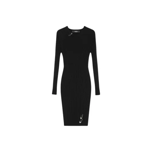 VERSACE FW24 Длинное платье с длинными рукавами женское черное