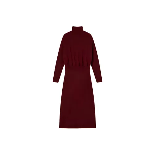SHUXI Длинное платье с длинными рукавами женское гранатово-красного цвета