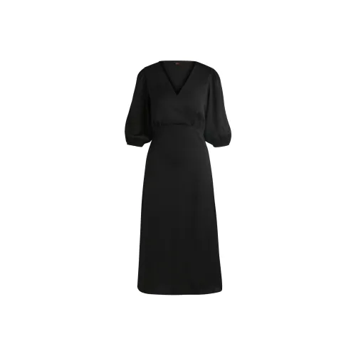 HUGO BOSS Черное Женское Длинное Платье с Длинным Рукавом