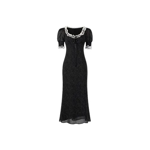 COVT Короткий рукав Платье Женское Черный в горошек