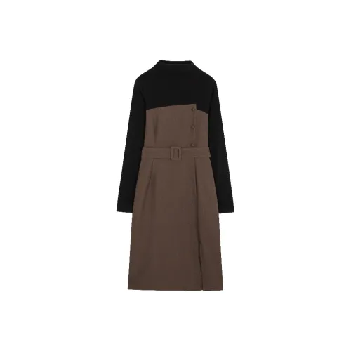 Mo Han Yi Mei Длинное платье с длинными рукавами женское темно-кофейное