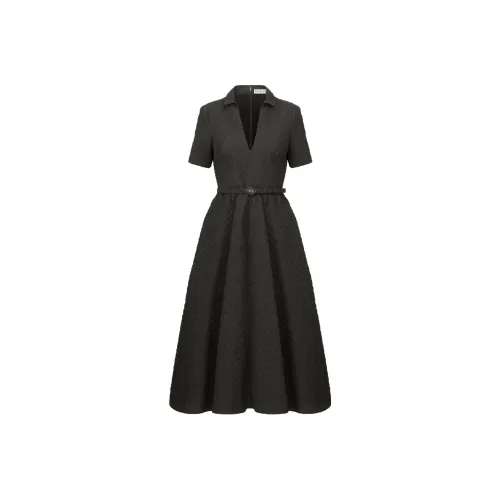 DIOR Черные Женские Короткие Платья с Длинными Рукавами