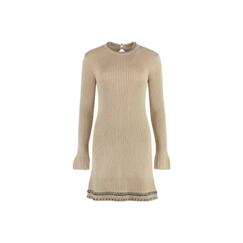Paco Rabanne Бежевые Женские Длинные Платья с Рукавами