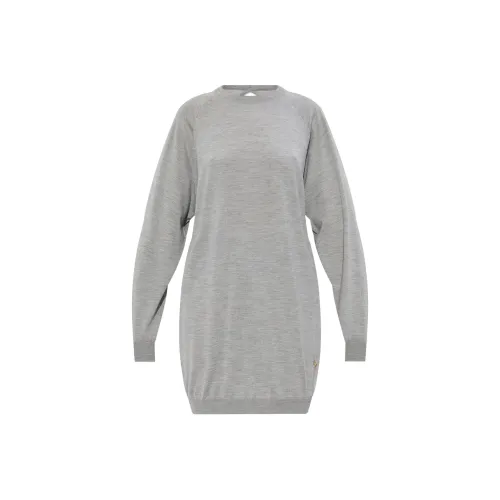 MOSCHINO FW24 Длинное платье с длинными рукавами женское серое