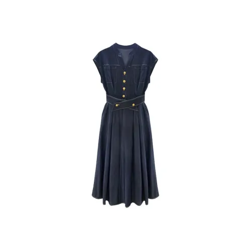 HUINIAN Короткий рукав Платье Женское Синее
