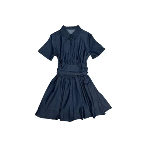 Yvetteclassic Короткий рукав Платье Женское Синий