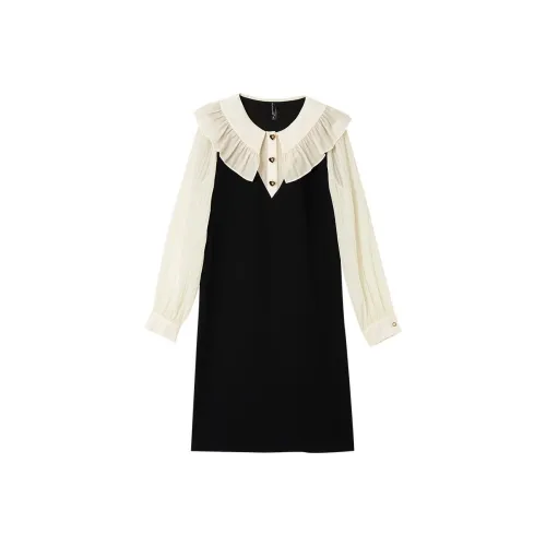 OUNIXUE Черное Женское Длинное Платье с Рукавами