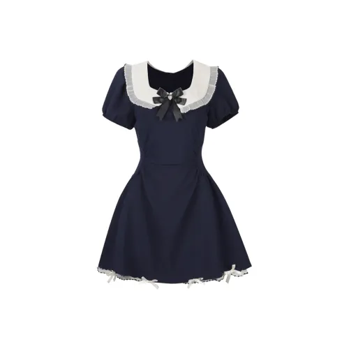PLANE DRIFT Короткий рукав Платье Женское Темно-синий