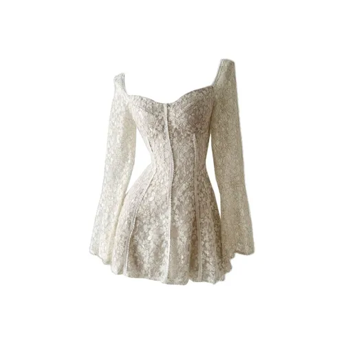 Кружево Белый Платье Женские Длинные Платья с Рукавами