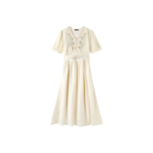 EIDOLON GRAIN Короткий рукав Платье Женское Бежевый Абрикос