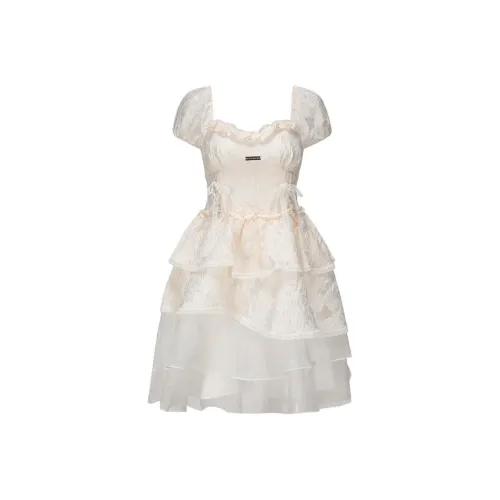 SKYA Короткий рукав Платье Женское Абрикосовое