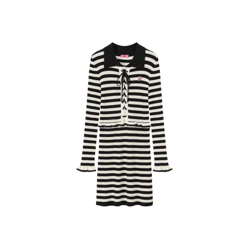 CHUU Черно-белые полосы Женские Длинные рукава Платья