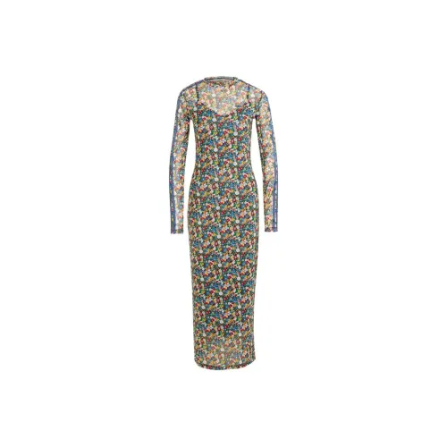 Adidas Originals X LIBERTY London Maxi Dress Длинное Платье с Длинными Рукавами Женское Многоцветное Полуночный Индиго