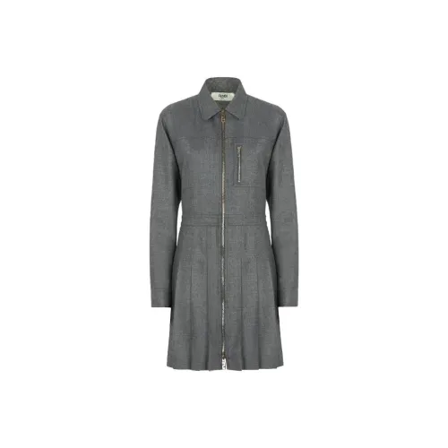 FENDI Длинное платье с длинными рукавами женское серое