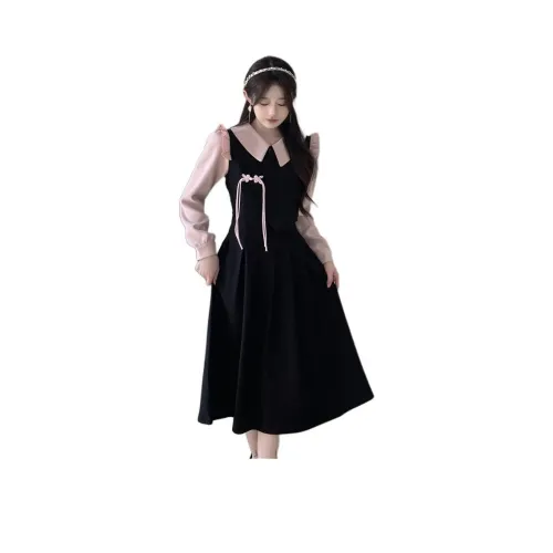 GULIANFEI Длинное платье с длинными рукавами женское черное