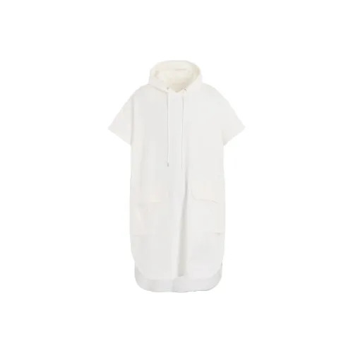 Yohji Yamamoto Белый Женские Короткие Платья с Короткими Рукавами