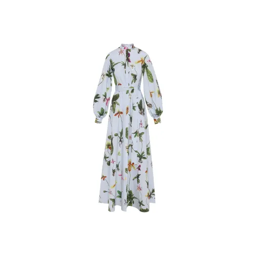 Oscar De La Renta Длинное платье с длинными рукавами женское светло-синее