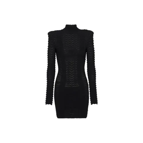 BALMAIN SS23 Длинное платье с длинными рукавами женское черное