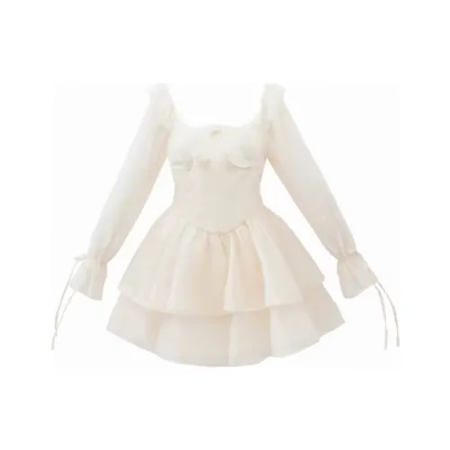 Lookinto Длинное платье с длинными рукавами женское абрикосового цвета