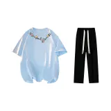 Комплект одежды (Светло-синяя футболка + Черные повседневные штаны)