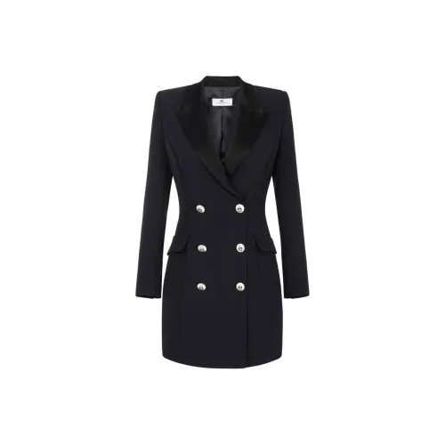 Elisabetta Franchi SS24 Длинное платье с длинными рукавами женское черное