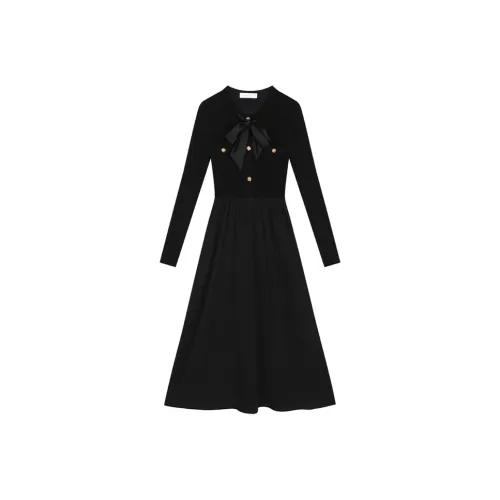 VEGA CHANG SS24 Длинное платье с длинным рукавом женское элегантное черное